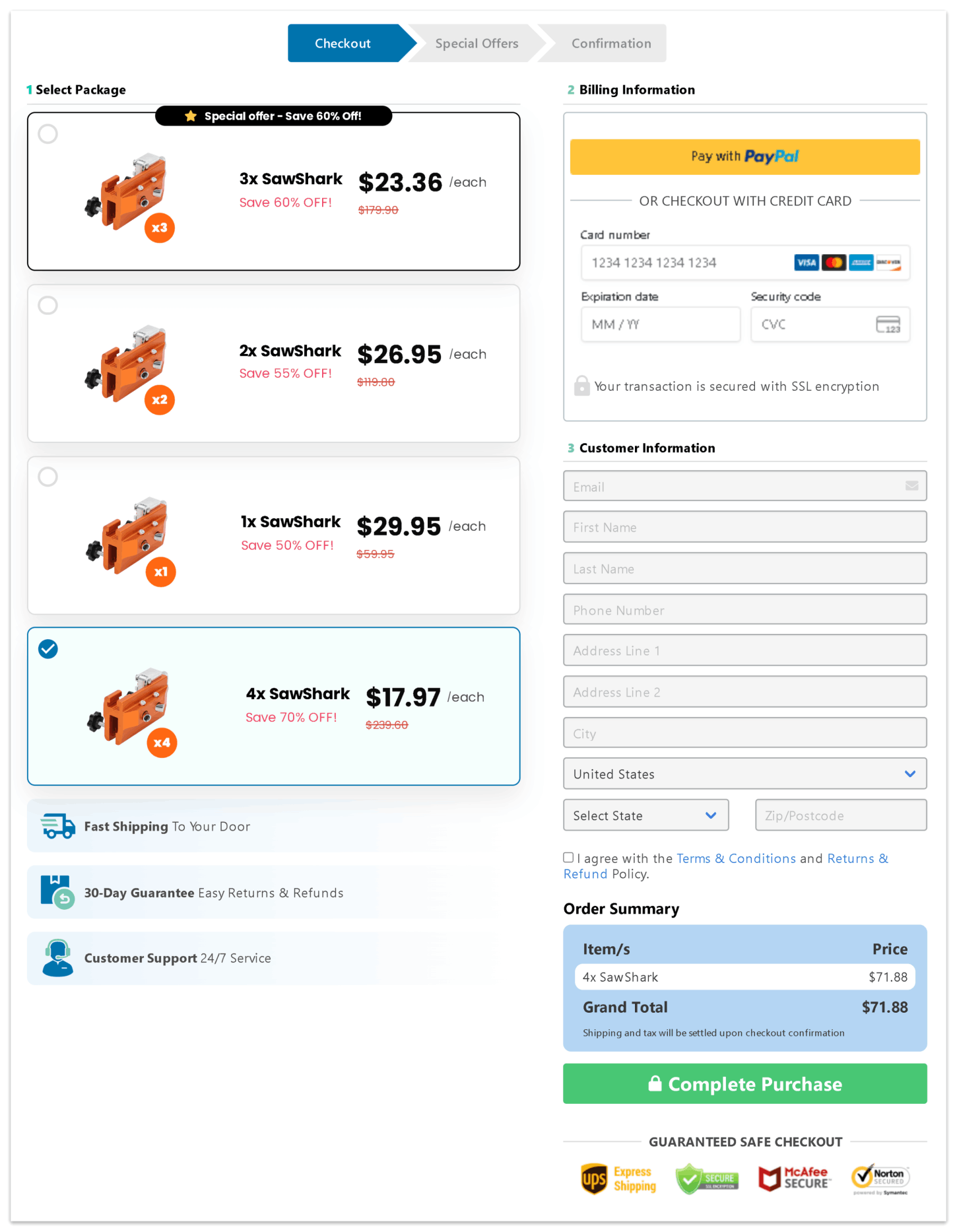 SawShark checkout page